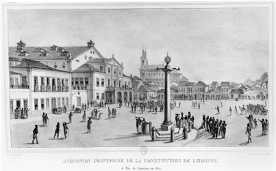 Midlertidig aksept av Lisboa-grunnloven, Rio de Janeiro, 1821, illustrasjon fra 